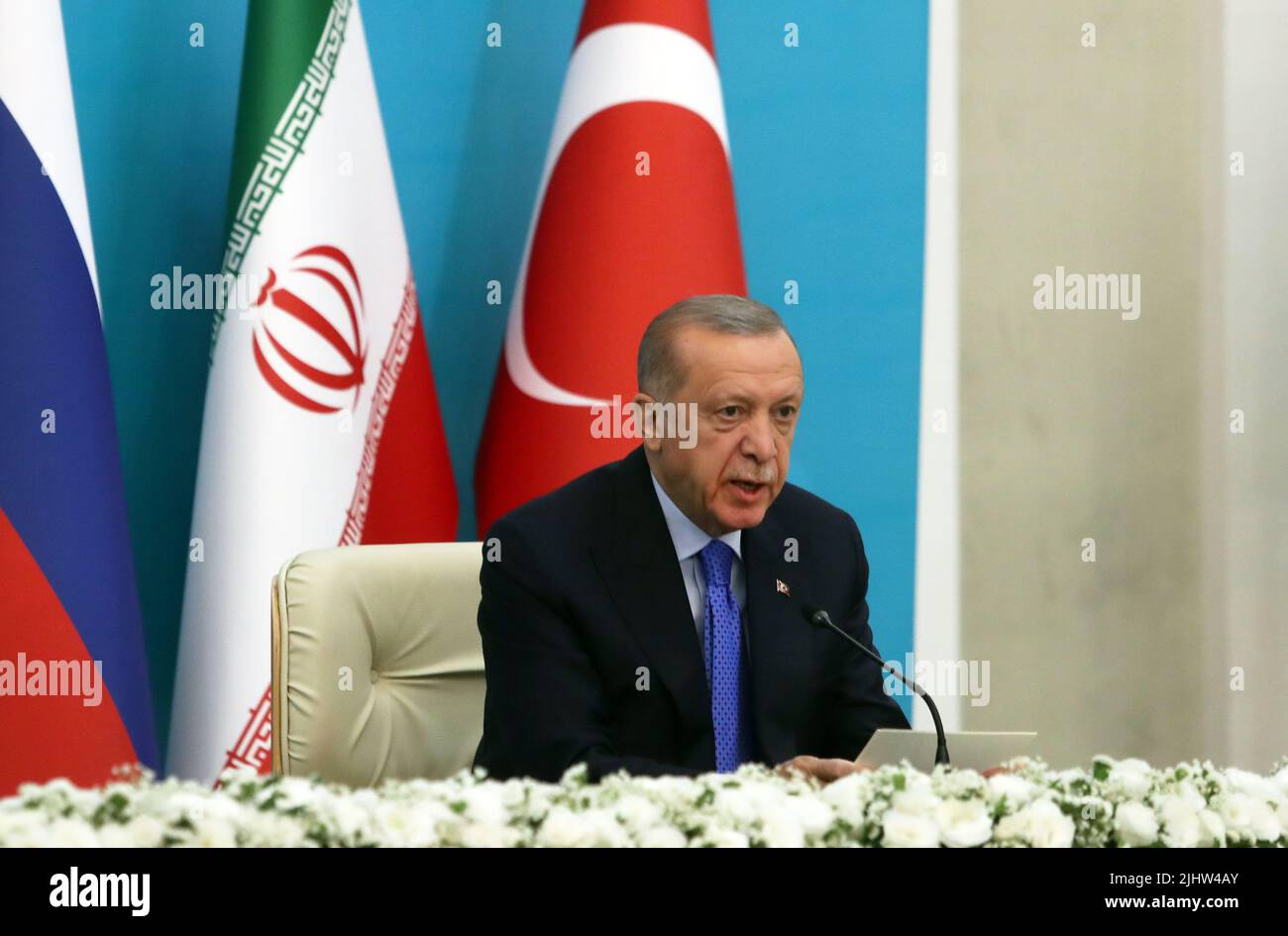 Téhéran, Iran. 19th juillet 2022. TÉHÉRAN, IRAN - JUILLET 19: Le Président turc Regep Tayyip Erdogan lors du Sommet des Etats garants de 7th lors d'une conférence de presse sur 19 juillet 2022 à Téhéran, Iran. (Photo de Mohammadraza Abbasi/ATPImages) (Abbasi Mohammadraza/ATP/SPP) crédit: SPP Sport Press photo. /Alamy Live News Banque D'Images