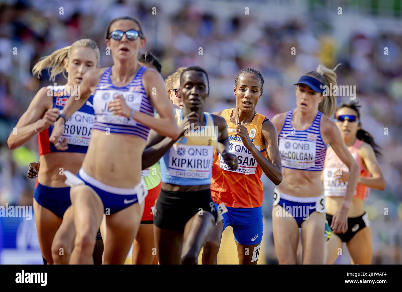 2022-07-21 02:05:19 EUGENE - Sifan Hassan en action pendant la série 5000m sur le sixième jour des Championnats du monde d'athlétisme au stade Hayward Field. ANP ROBIN VAN LONKHUIJSEN pays-bas sortie - belgique sortie Banque D'Images