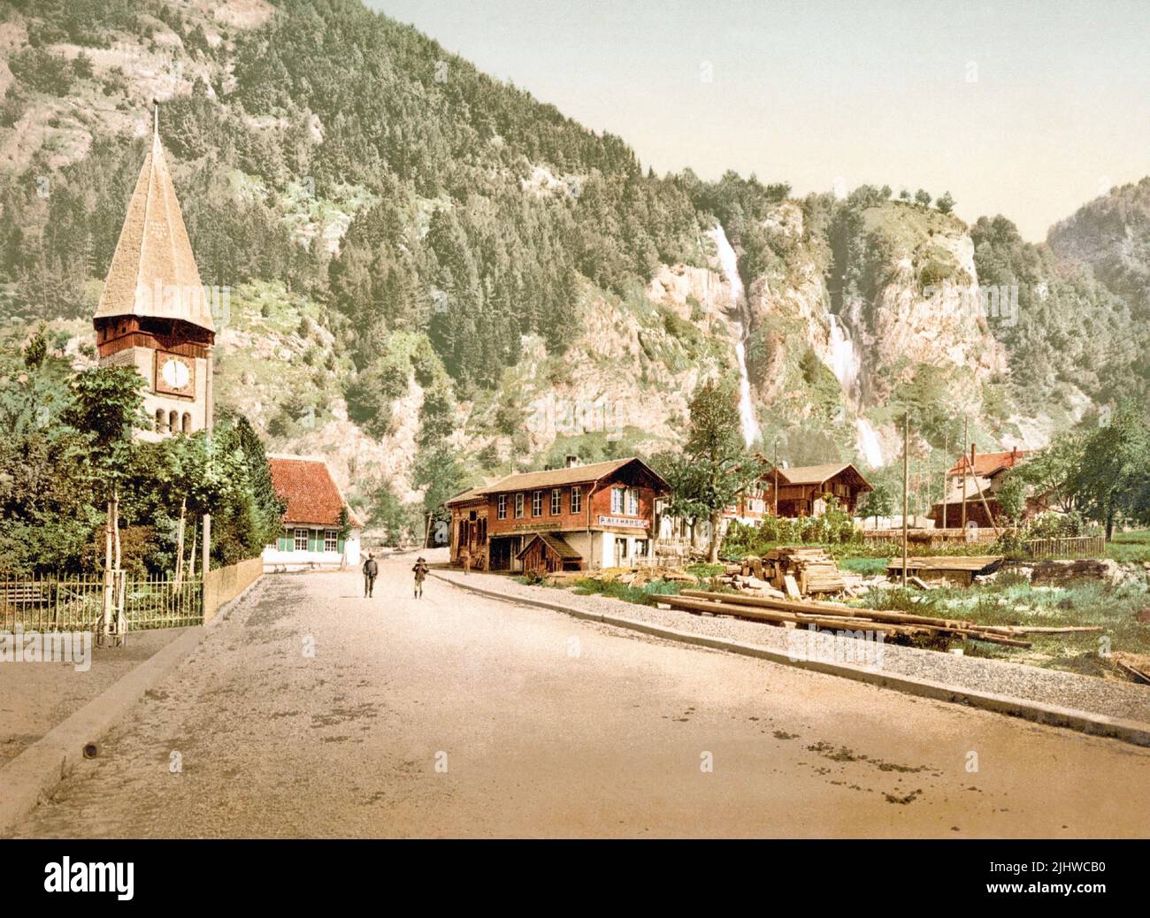 Chutes de Reichenbach, Meiringen, Oberland bernois, Berne, Suisse 1890. Banque D'Images