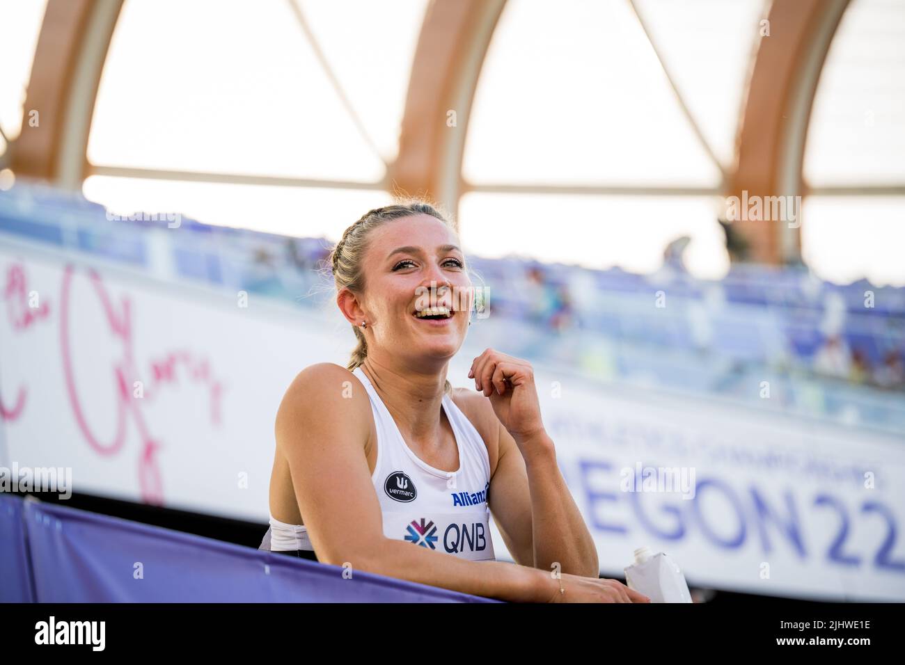 Eugene, États-Unis. 17th juillet 2022. Paulien Couckuyt belge photographié après les demi-finales de la course de haies 400m pour femmes, aux Championnats du monde d'athlétisme 19th de l'IAAF à Eugene, Oregon, États-Unis, dimanche 17 juillet 2022. Les mondes ont lieu du 15 au 24 juillet, après avoir été reportés en 2021 en raison de la pandémie du virus corona. BELGA PHOTO JASPER JACOBS crédit: Belga News Agency/Alay Live News Banque D'Images