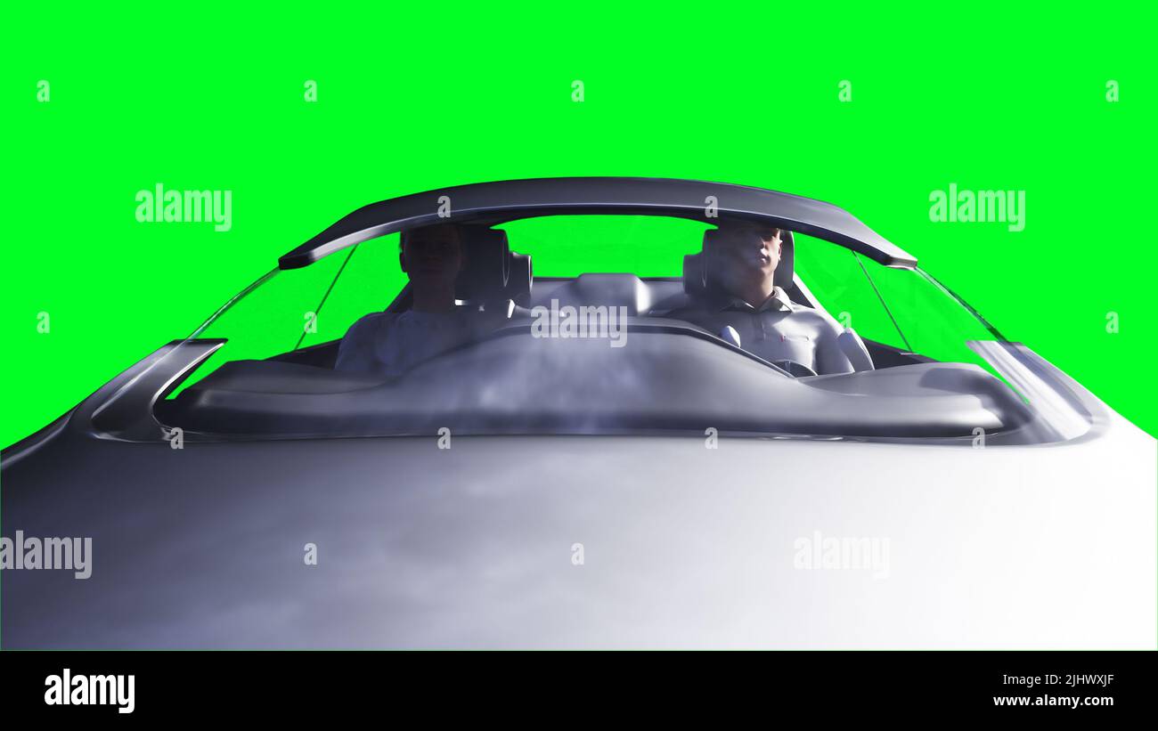 Voiture volante futuriste. Écran vert isolé. 3d rendu. Banque D'Images