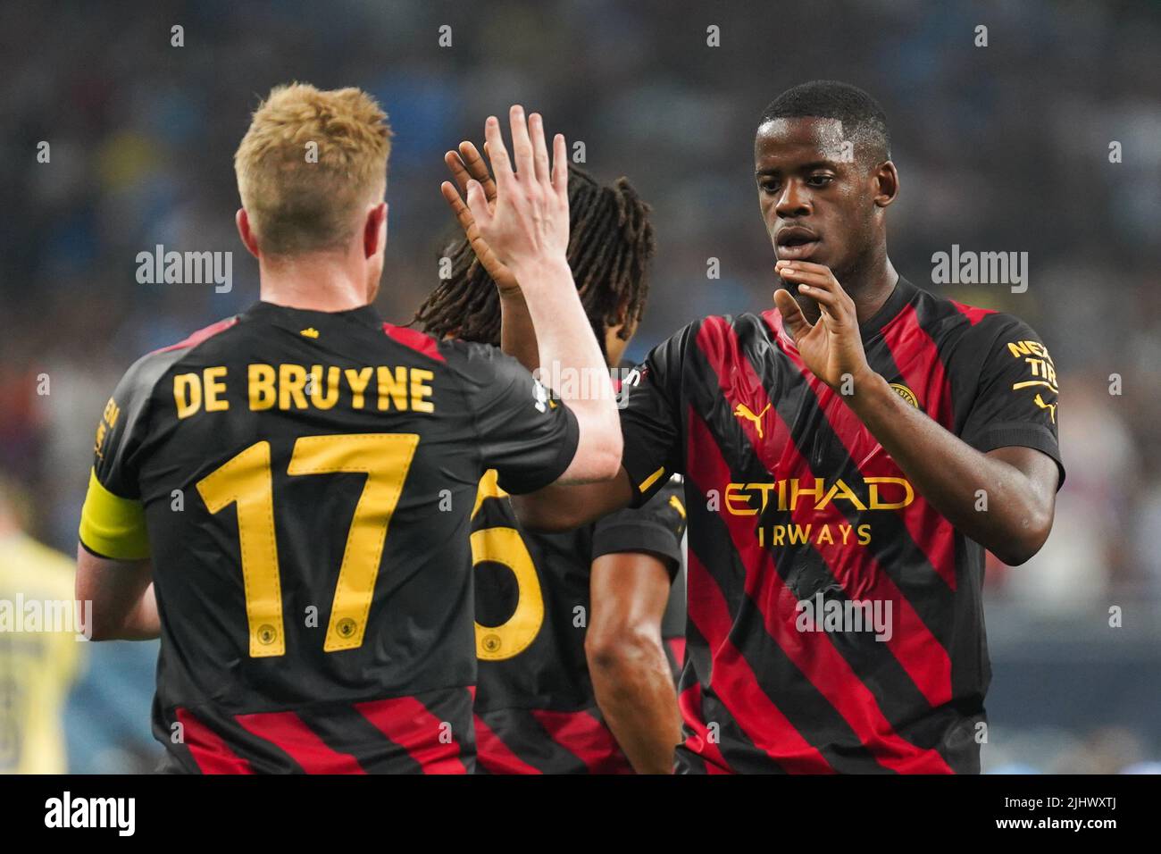 Houston, États-Unis. 20th juillet 2022. Kevin de Bruyne (à gauche), de Manchester City, célèbre le premier but de son équipe lors d'un match amical d'avant-saison au NRG Stadium, Houston, Texas, le mercredi 20 juillet 2022. (Photo de Justin Hartojo/Sipa USA) crédit: SIPA USA/Alay Live News Banque D'Images