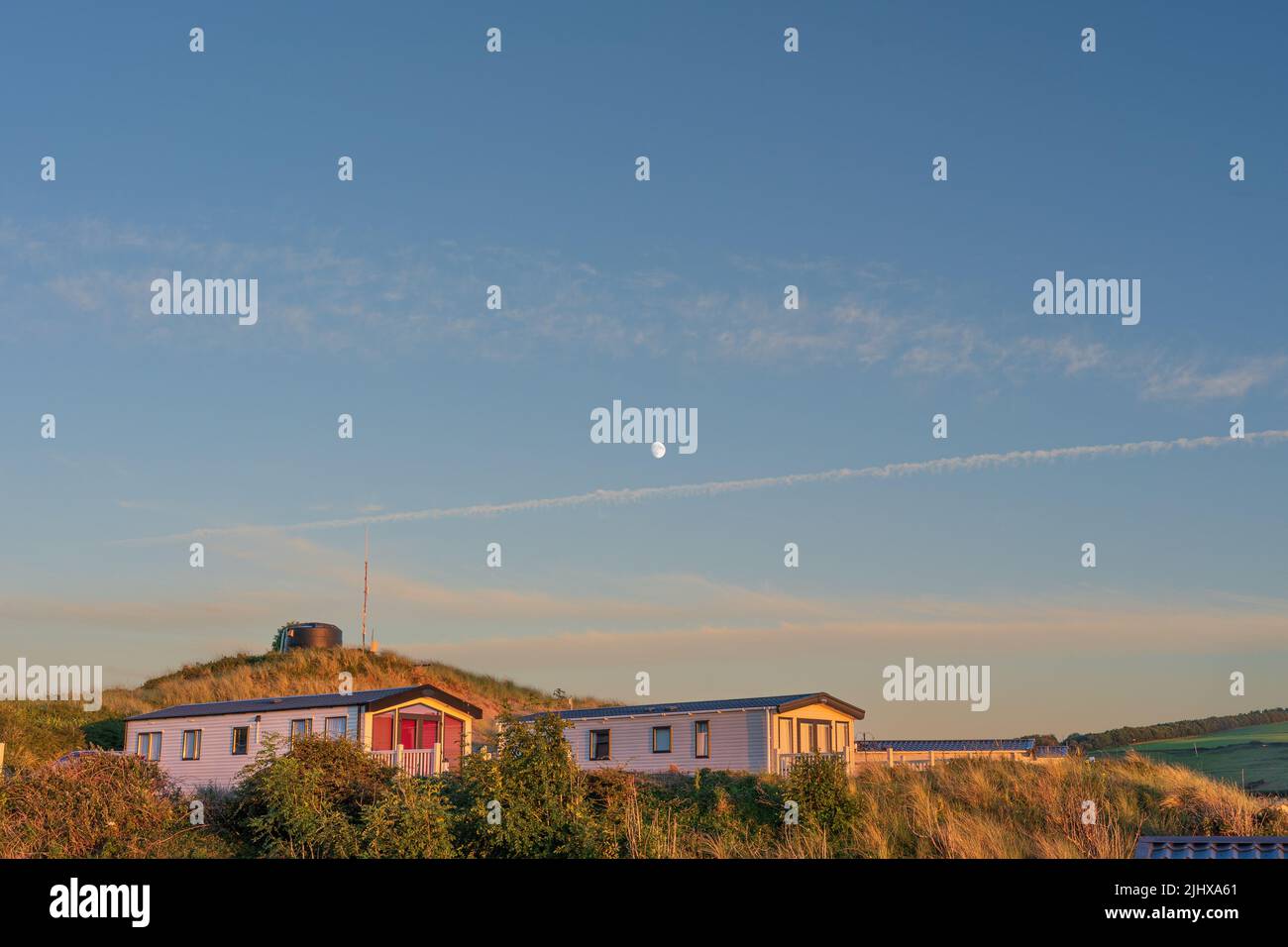 Paire de caravanes de vacances statiques dans un parc dans l'ouest du pays de galles au Royaume-Uni Banque D'Images