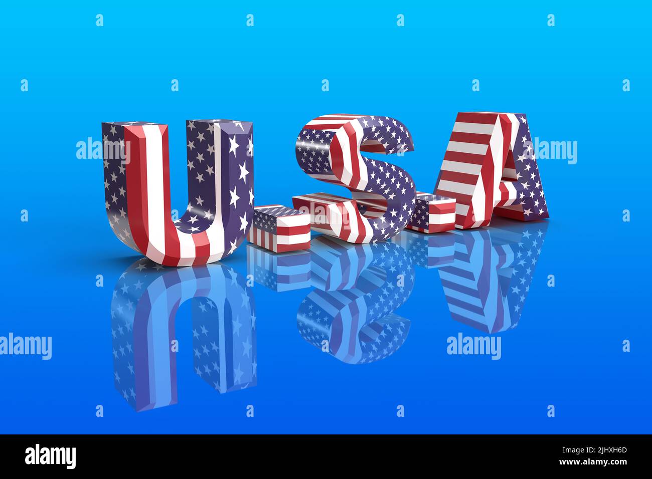 U.S.A 3D rend avec Stars and Stripes sur fond bleu Banque D'Images