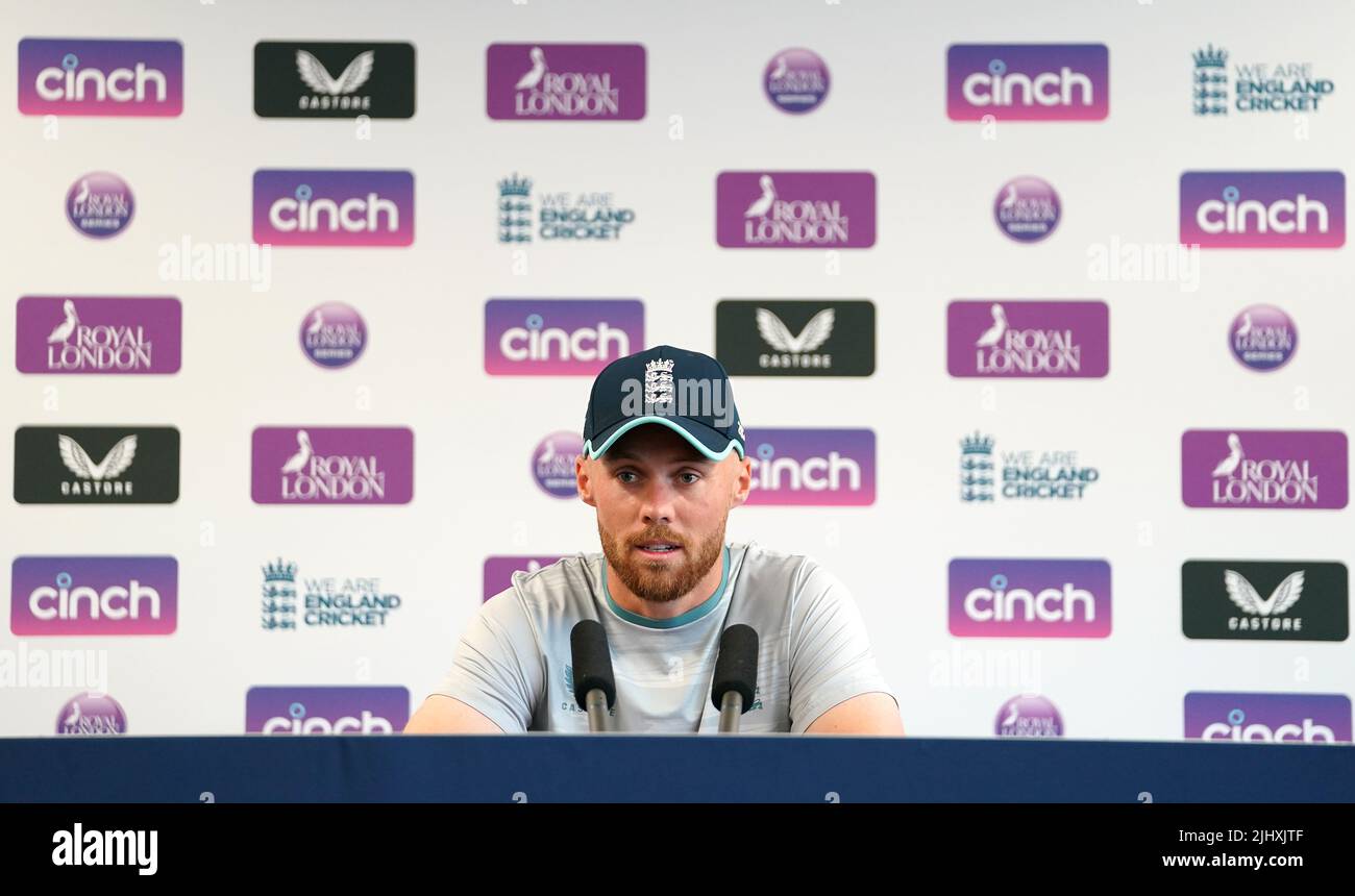 Philip Salt d'Angleterre lors d'une conférence de presse à Emirates Old Trafford, Manchester. Date de la photo: Jeudi 21 juillet 2022. Banque D'Images