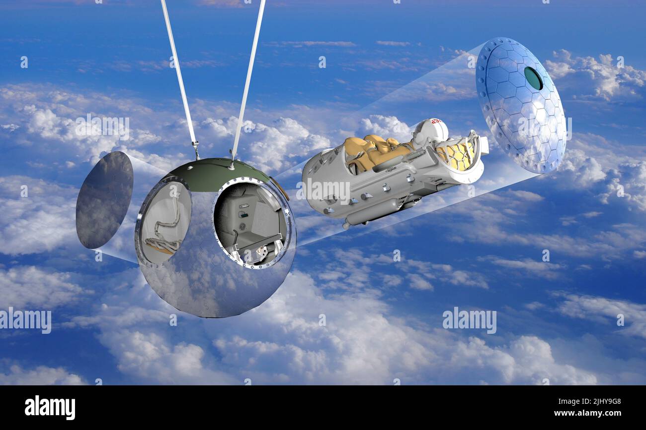 Ejecter de la capsule Vostok-1 vue en coupe de l'ifographie de vaisseau spatial. 3D rendu Banque D'Images