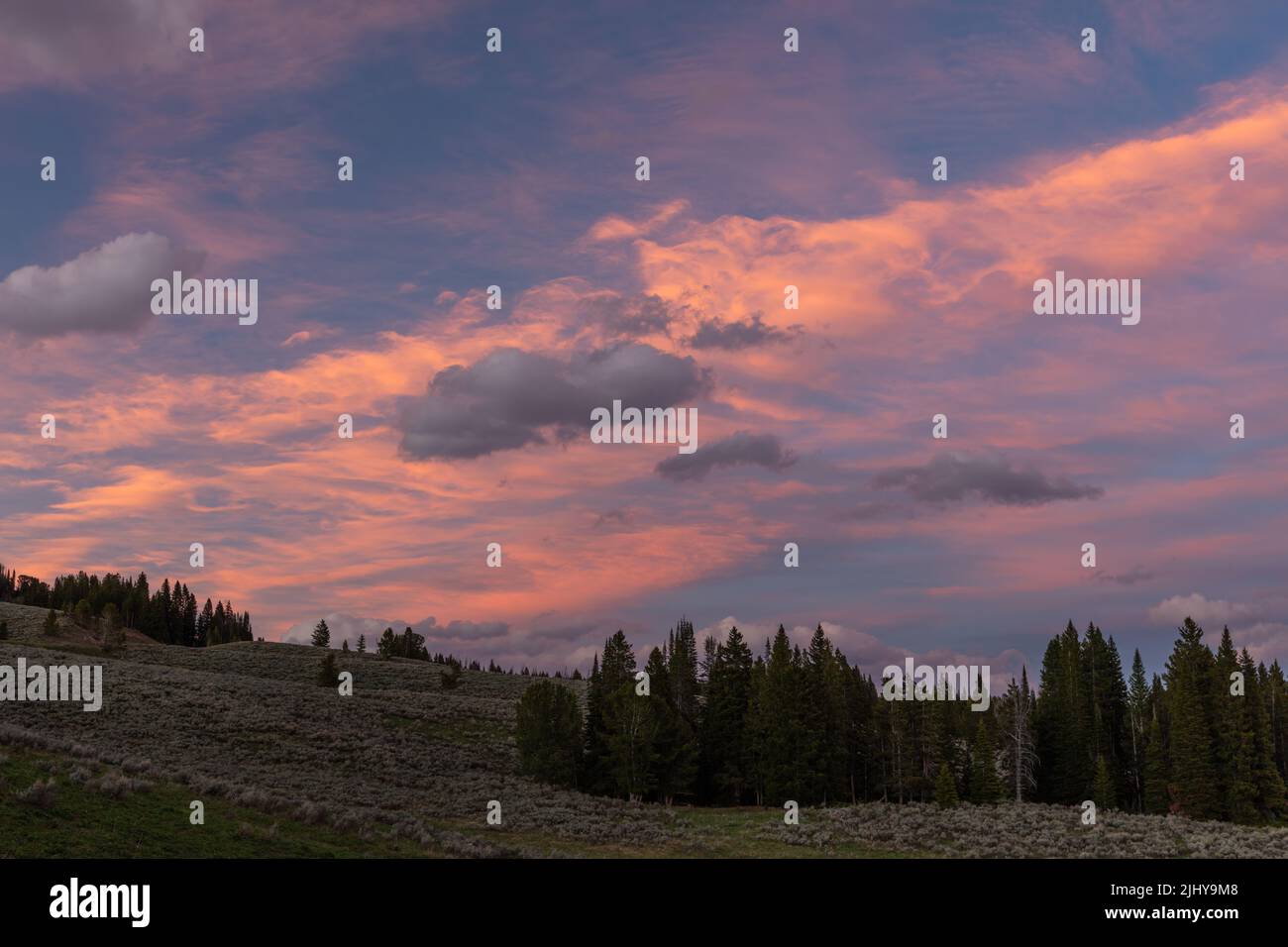 Coucher de soleil coloré, Beartooth Highway, Shoshone National Forest, Wyoming Banque D'Images