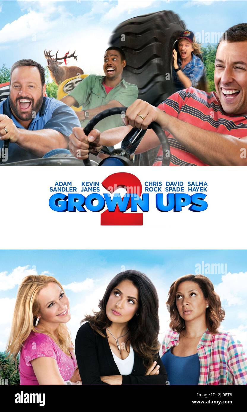 JAMES,ROCK,BÊCHE,SANDLER,BELLO,HAYEK,AFFICHE, GROWN UPS 2, 2013 Banque D'Images