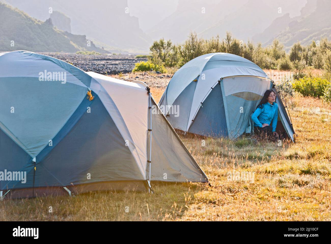 camping dans la vallée de Thorsmork en Islande Banque D'Images