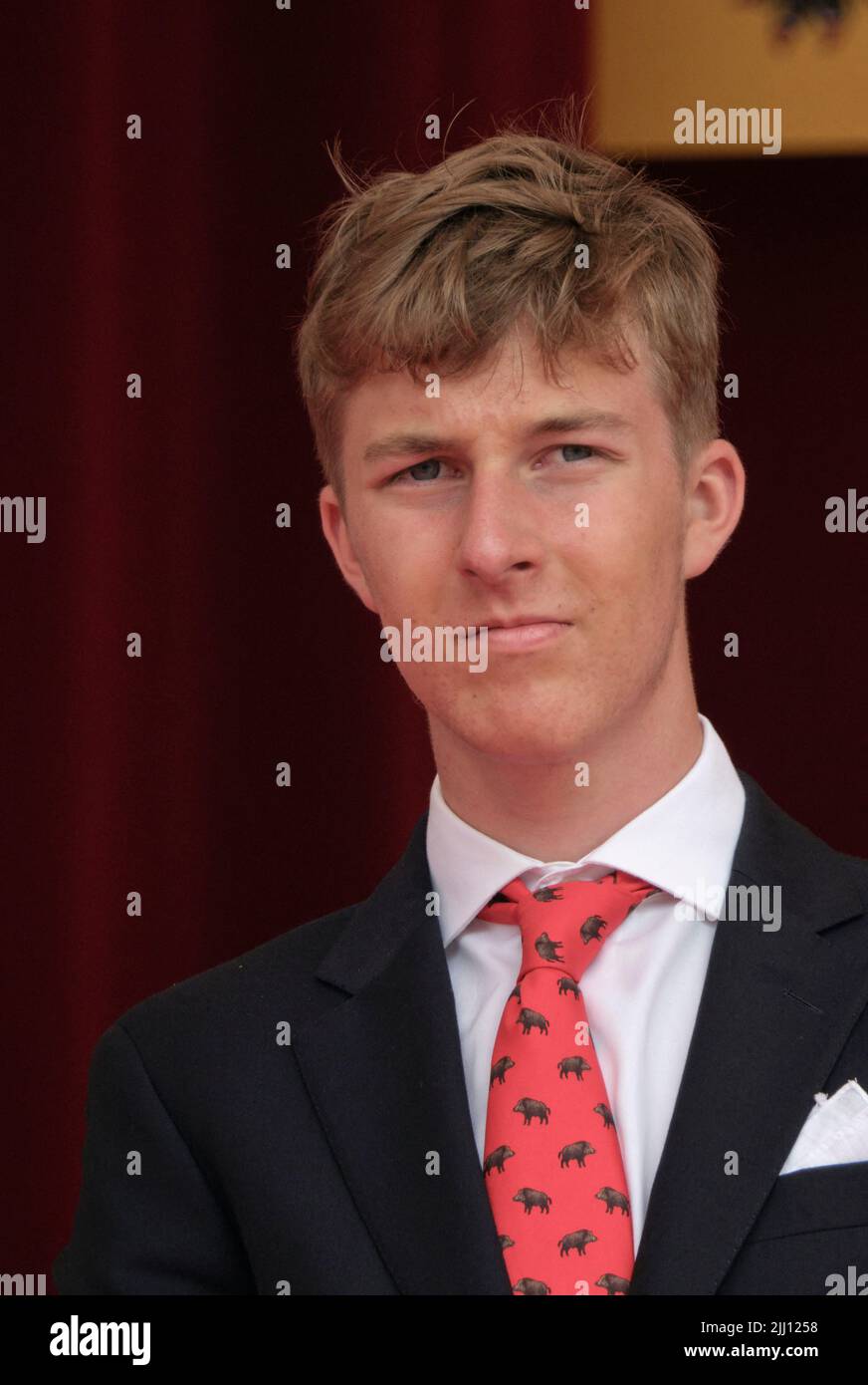Le Prince Gabriel de Belgique assiste à un défilé marquant la Journée nationale belge, à Bruxelles, Belgique, 21 juillet 2022. Photo par Olivier Polet Banque D'Images