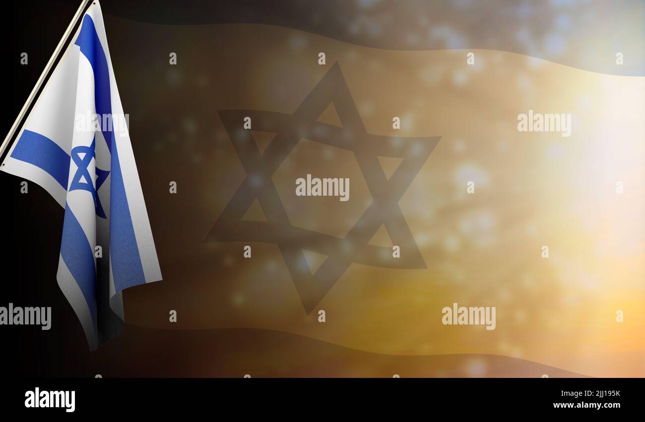 Drapeau d'Israël avec drapeau brillant backgorund. Utilisation pour la journée nationale et les événements nationaux de pays. Banque D'Images