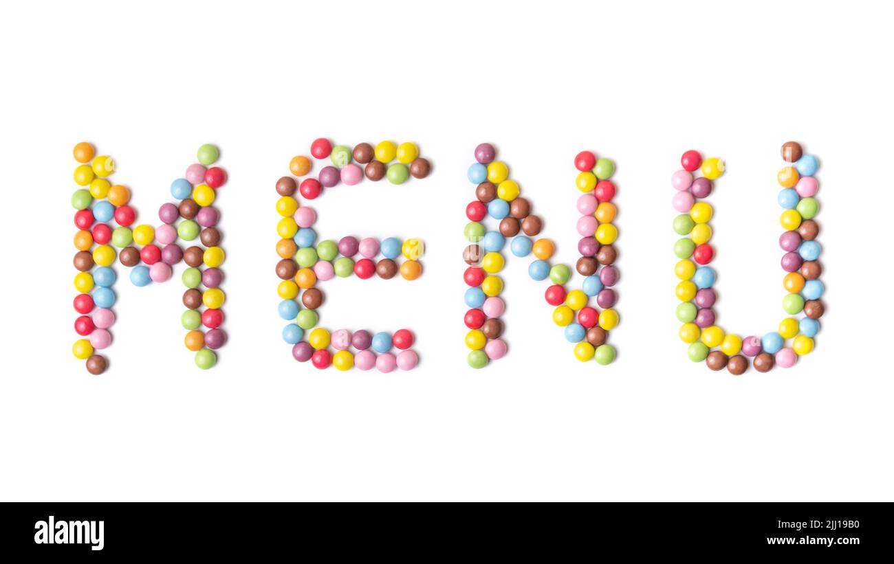 Bonbons colorés dans LE menu texte Banque D'Images