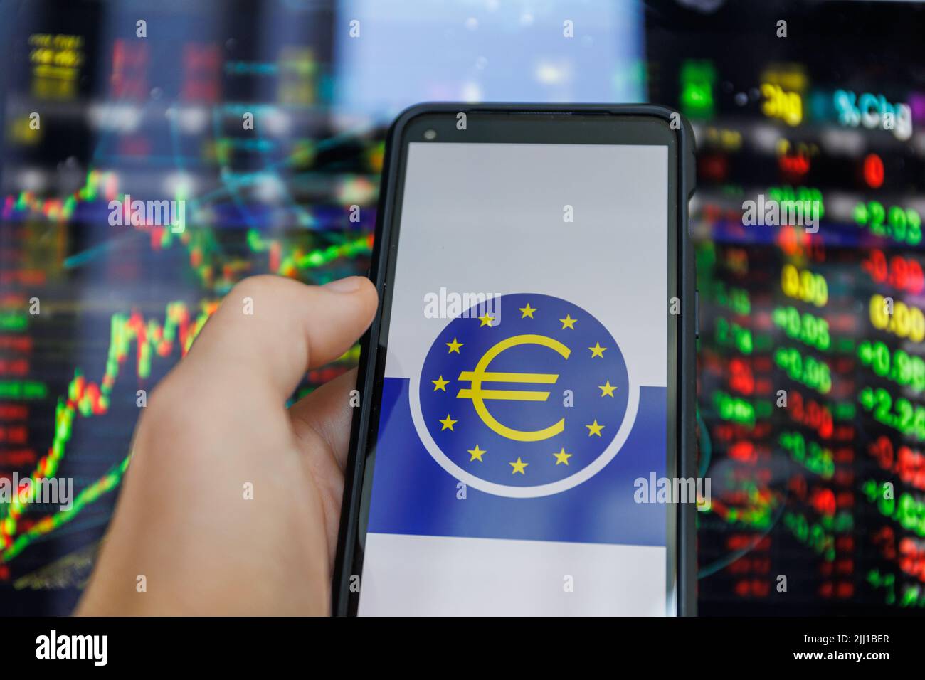 Logo BCE à l'écran. La Banque centrale européenne est la principale composante de l’Eurosystème au sein de l’Union européenne Banque D'Images