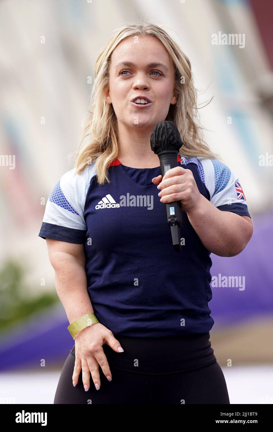 Ellie Simmonds, médaillée d'or olympique lors de l'événement anniversaire des Jeux Olympiques de Londres 2012 10th qui s'est tenu au Bridge One au parc olympique Queen Elizabeth, Londres. Mercredi 27 juillet marquera exactement 10 ans depuis la cérémonie d'ouverture des Jeux Olympiques de Londres 2012. Date de la photo: Vendredi 22 juillet 2022. Banque D'Images