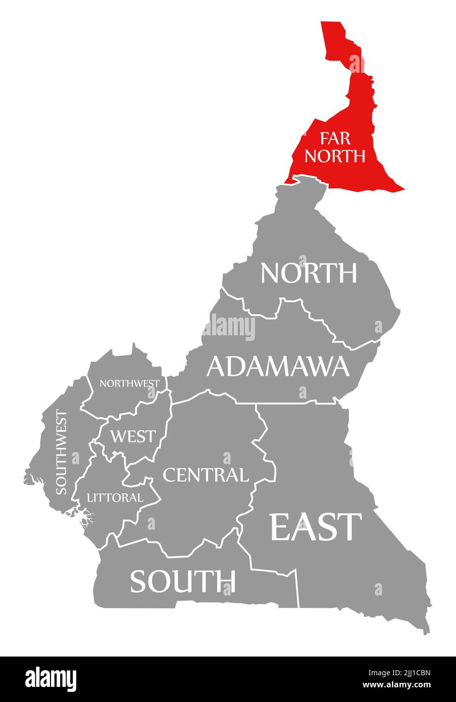 Région du Grand Nord en surbrillance rouge sur la carte du Cameroun Banque D'Images