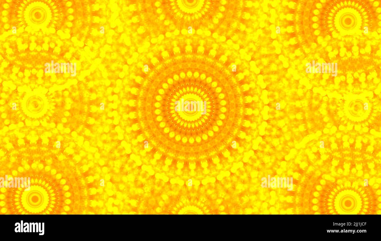 Golden Sunny mandala symétrie modèle, conception abstraite, arrière-plan. Effet jaune texturé, conception sans couture, kaléidoscope. Banque D'Images