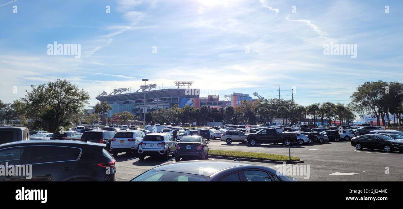 Tampa, Floride 4 février 2021: Tampa Bay Buccaneers stade vue panoramique pour le Superbowl LV Banque D'Images