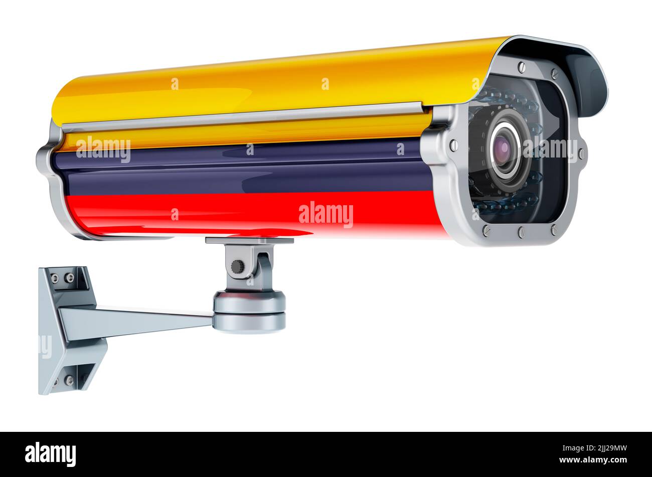 Caméra de surveillance avec drapeau colombien. 3D rendu isolé sur fond blanc Banque D'Images