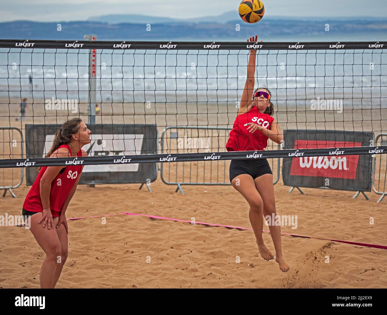 Portobello, Édimbourg, Écosse. Juillet 2022. 22nd juillet 2022. Scotland Grand Chelem Series, tournoi de qualification des femmes. Événement 3 étoiles UKBT. Le tournoi pour les équipes féminine et masculine a lieu le samedi et le dimanche, lorsque les prévisions météorologiques prévoient des averses. Crédit : Arch White/alamy Live News. Banque D'Images