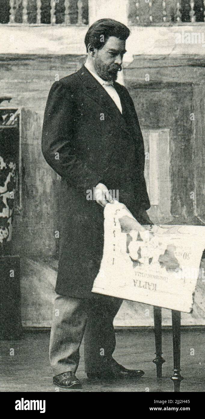 Konstantin Sergueevitch Stanislavski (né Alekseyev; russe: Константин Сергеевич Станиславский; 17 janvier [O.S. 5 janvier] 1863 – 7 août 1938) et Olga Leonardovna Knipper-Chekhova (russe : Ольга Леонардовна Книппер-Чехова; 21 septembre [O.S. 9 septembre] 1868 – 22 mars 1959) à l'oncle Vanya par Anton Chekhov. Détail carte postale ancienne de l'Empire russe, 1904. Banque D'Images