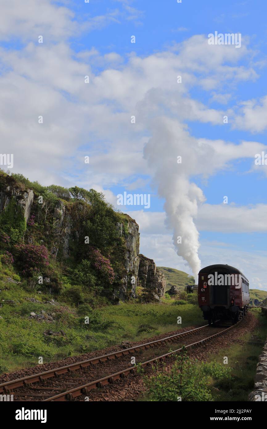 Train de vapeur Jacobite 45212 à Mallaig. Le Jacobite est un service de train touristique transporté par locomotive à vapeur qui opère sur une partie des West Highland. Banque D'Images