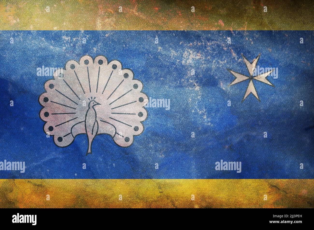 Vue de dessus du drapeau Ermelo, pays-Bas. Drapeau rétro avec texture grunge. Patriote néerlandais et concept de voyage. Pas de mât. Conception de plan, présentation. Drapeau arrière Banque D'Images