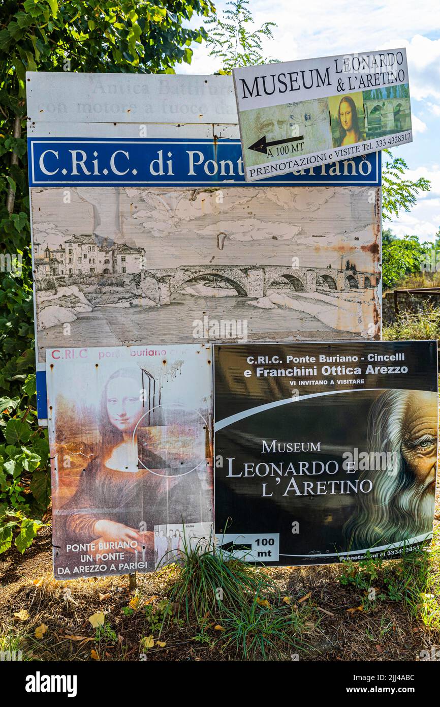 Référence au musée Leonardo au pont en pierre, Ponte Buriano, près d'Arezzo, Toscane, Italie Banque D'Images