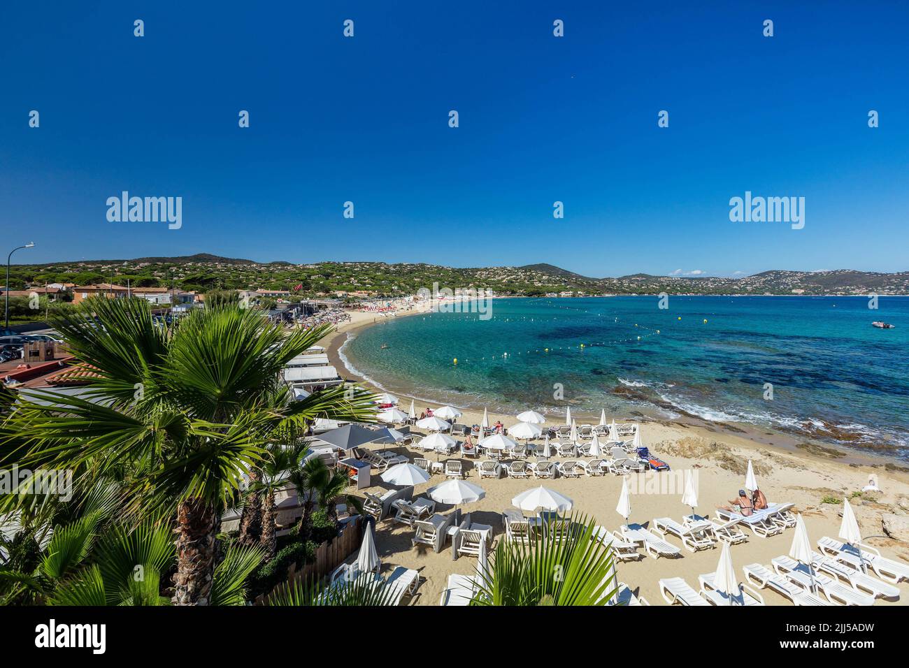 France, Var (83) Côte d'Azur. Sainte-Maxime. Vue aérienne de la plage de Nartelle Banque D'Images