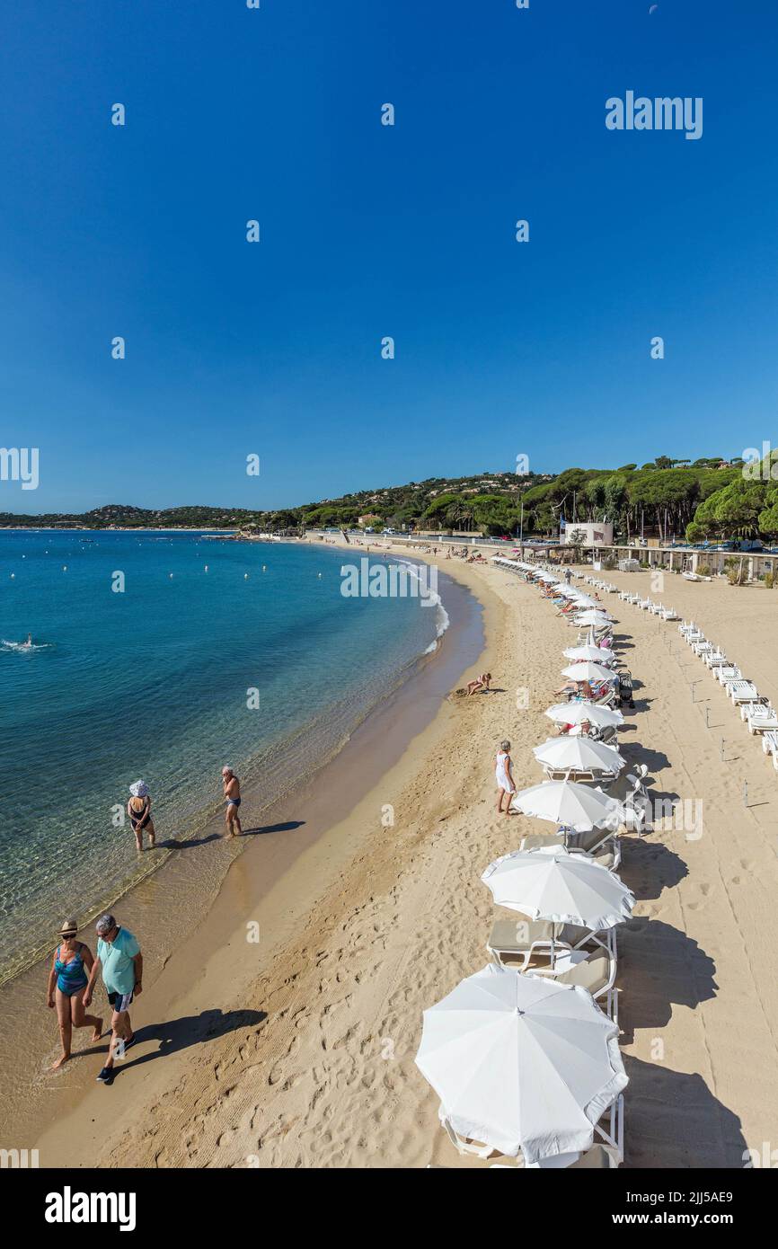 France, Côte d'Azur. Var (83) Sainte-Maxime. Vue aérienne de la plage de Garonnette Banque D'Images