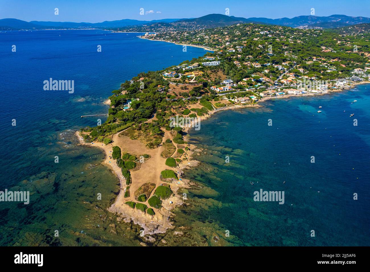France, Côte d'Azur. Var (83) Sainte-Maxime, vue aérienne du cap de Sardinaux Banque D'Images