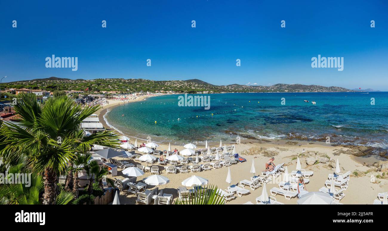 France, Var (83) Côte d'Azur. Sainte-Maxime. Vue aérienne de la plage de Nartelle Banque D'Images