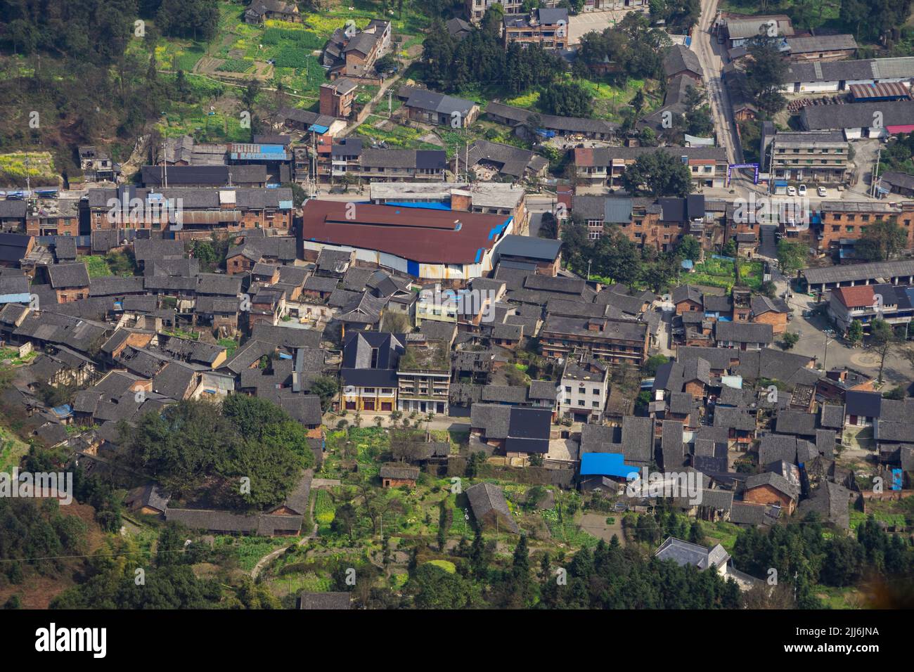 Une vue aérienne des maisons dans les zones rurales de Chongqing Banque D'Images