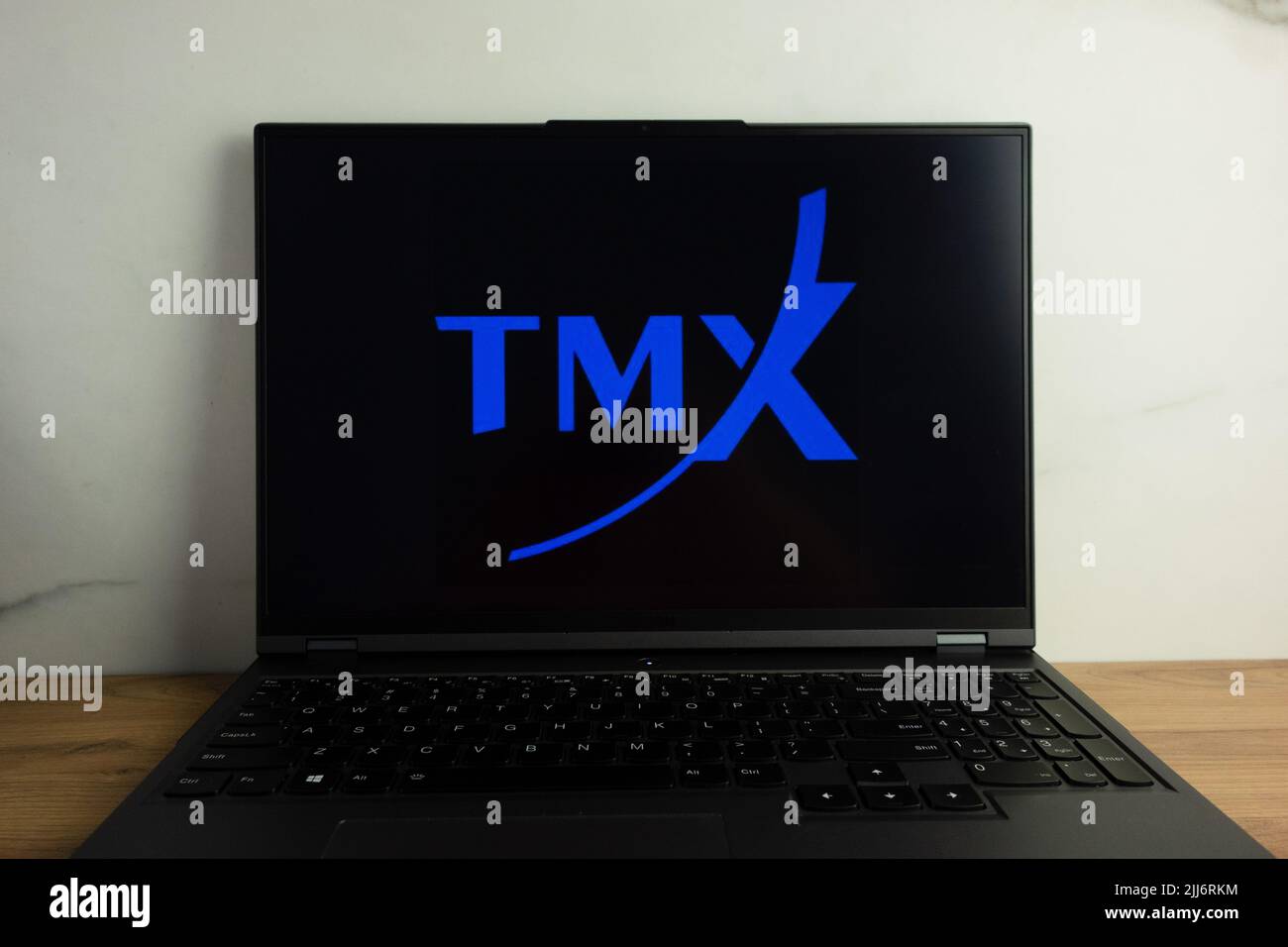 KONSKIE, POLOGNE - 22 juillet 2022 : logo de la société de services financiers TMX Group Limited affiché sur l'écran de l'ordinateur portable Banque D'Images