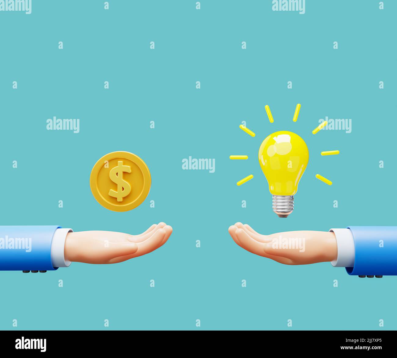 3d dessin animé main payant de l'argent pour l'ampoule. bonne idée et les affaires susccess concept créatif. 3d illustration.jpg Banque D'Images
