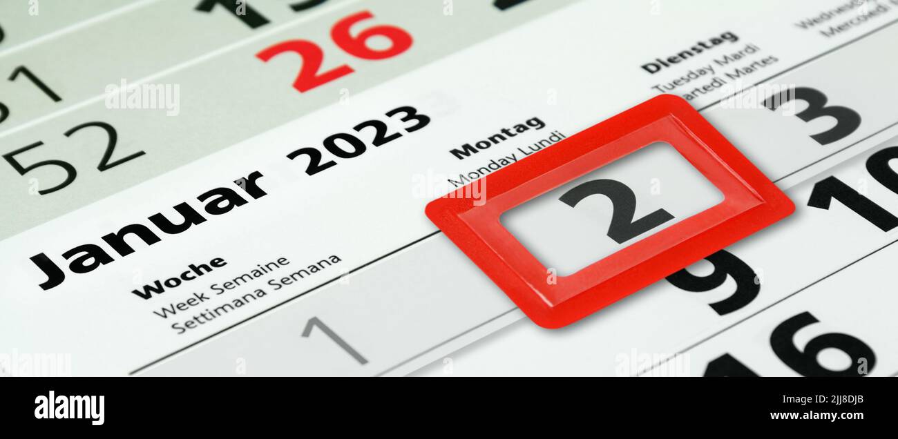 Deutscher Kalender Datum 2. Januar 2023 Montag Banque D'Images