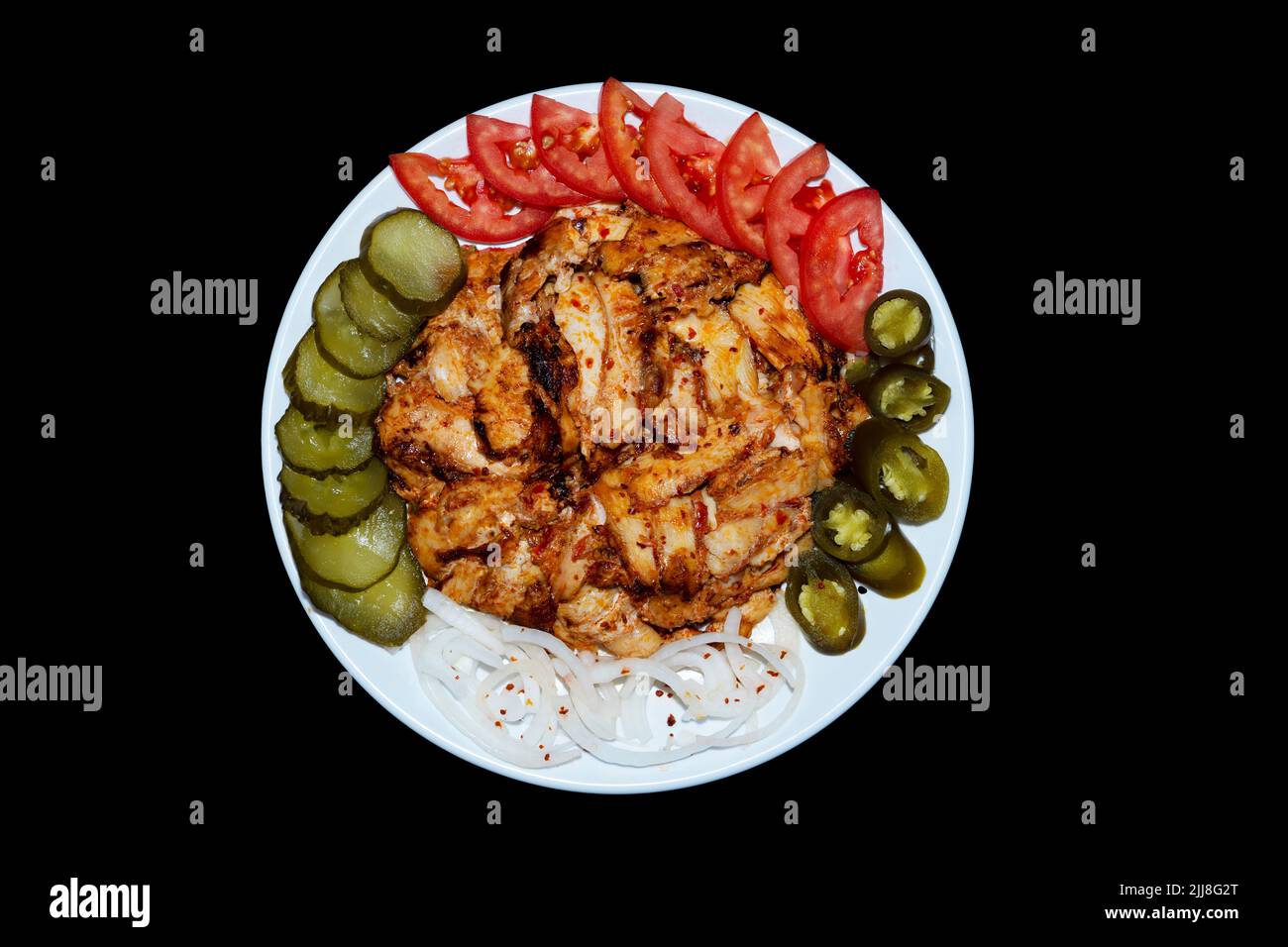 Assiette de poulet dans un restaurant. Isolé. Banque D'Images