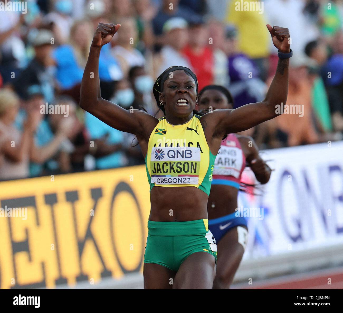 Shericka Jackson de Jamaïque remporte les dames 200m. Lors du Championnat  du monde d'athlétisme 18th à Eugene, Oregon, Etats-Unis sur 21 juillet  2022. Photo de Giuliano Bevilacqua/ABACAPRESS.COM Photo Stock - Alamy