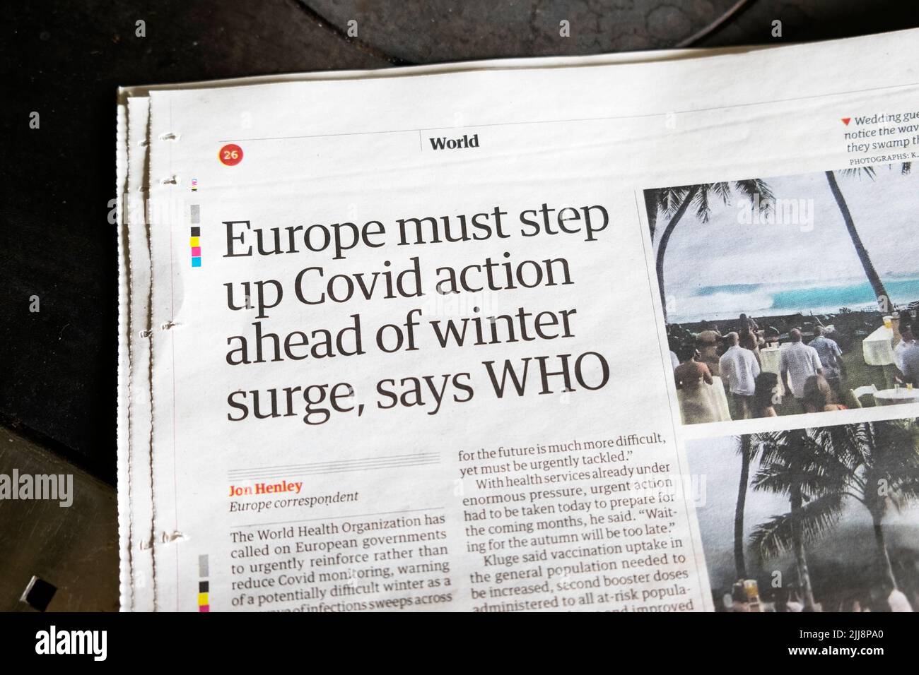 "L'Europe doit intensifier l'action Covid avant la vague d'hiver", déclare L'ARTICLE 20 juillet 2022 du journal THE Guardian sur l'augmentation des infections Banque D'Images