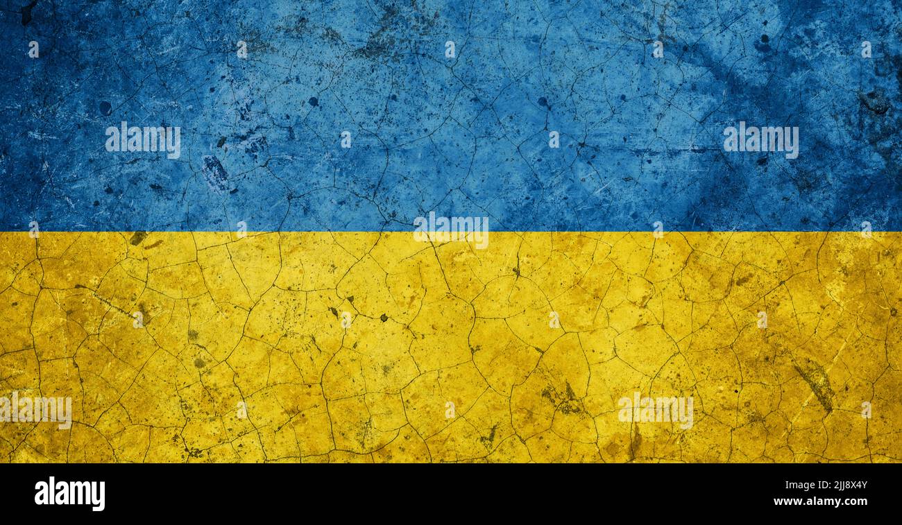 Ancien style rustique drapeau de l'Ukraine pour la journée nationale signe d'arrière-plan symbole bannière décoration de fond. Banque D'Images