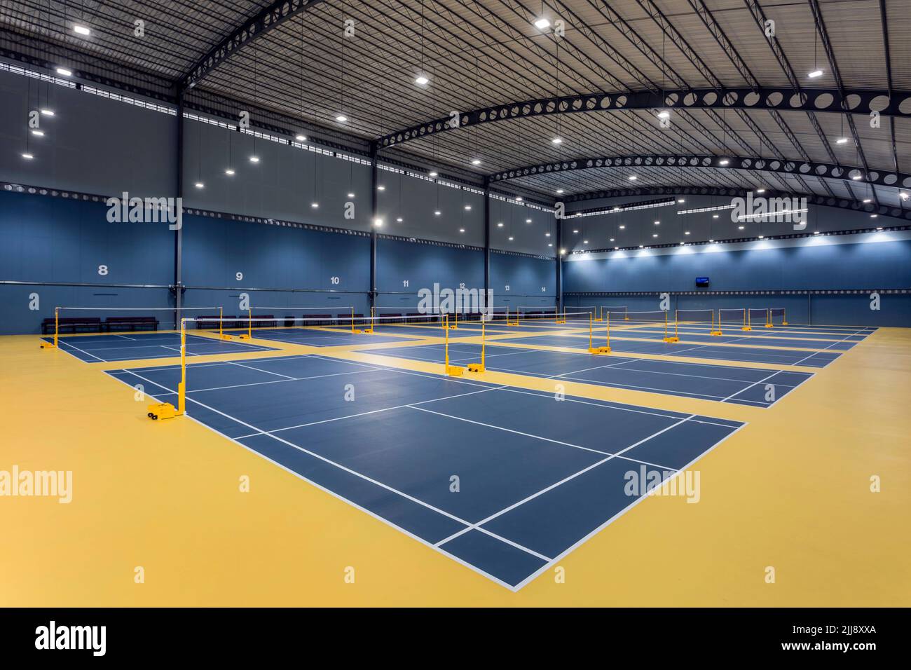 Chonburi, Thaïlande - 26 avril 2017: Terrain de badminton intérieur avec plancher de Decoflex à Bowin Arena situé à Chonburi, Thaïlande. Banque D'Images