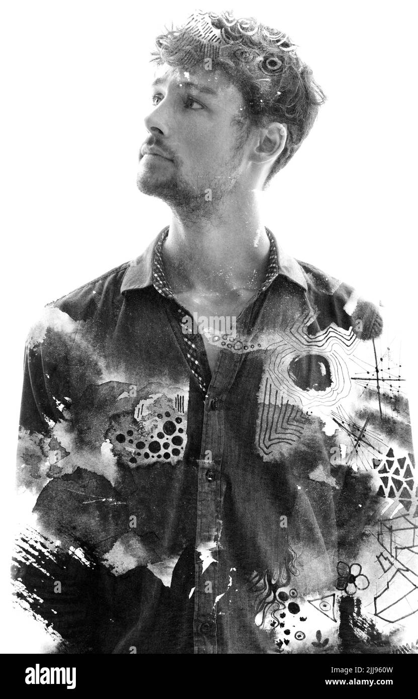 Peinture. Jeune artiste dans un processus créatif Banque D'Images