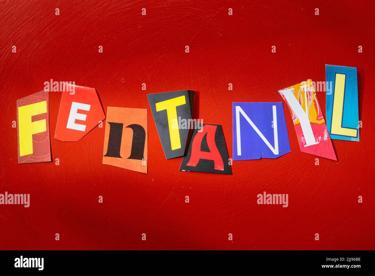 Le mot 'Fentanyl' est écrit en typographie de style note de rançon, USA Banque D'Images