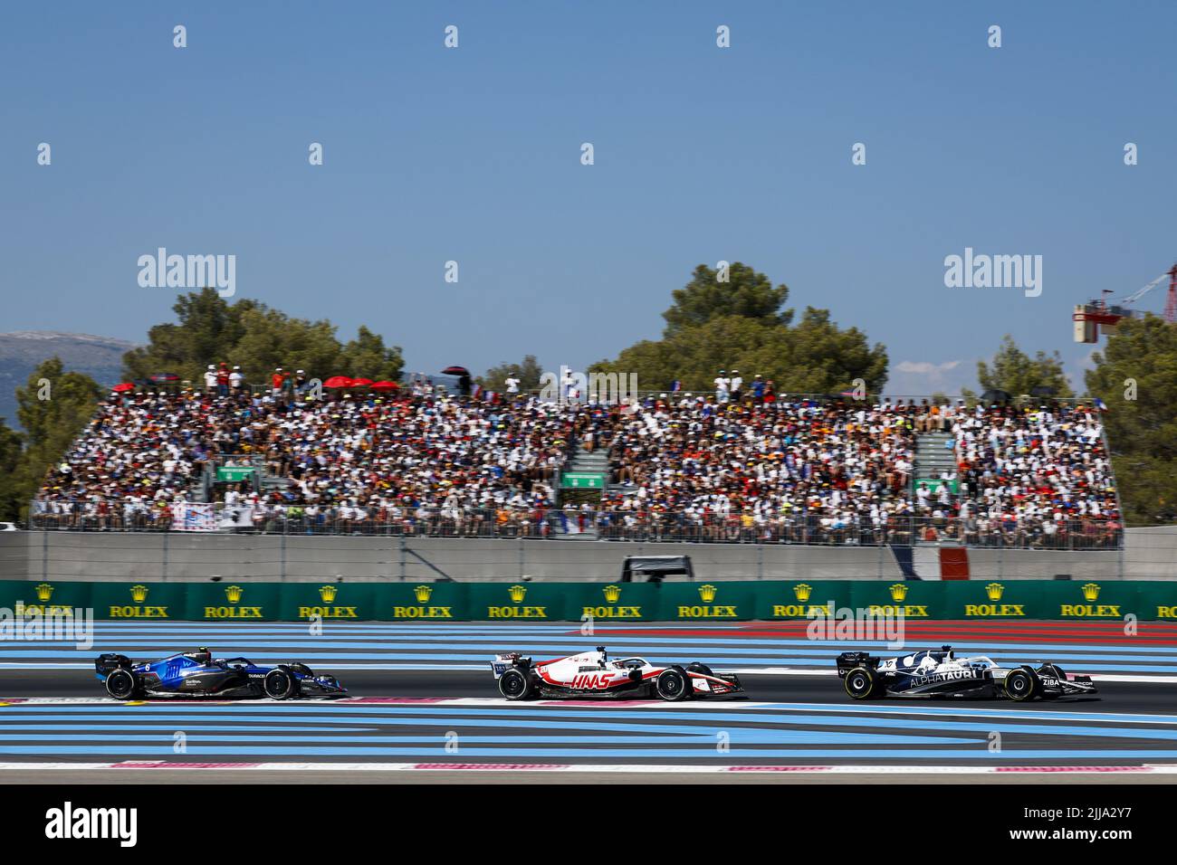 Le Castellet, France - 24/07/2022, le Castellet, France - 24/07/2022, 06 LATIFI Nicholas (CAN), Williams Racing FW44, 20 MAGNUSSEN Kevin (den), Haas F1 Team VF-22 Ferrari, 10 GASLY Pierre (fra), Scuderia AlphaTauri AT03, action pendant le Grand Prix de France de Formule 1 Lenovo, Grand Prix de France 2022, Grand Prix de France 12th tour du Championnat du monde de Formule 1 2022 de la FIA de 22 juillet à 24, 2022 sur le circuit Paul Ricard, au Castellet, France - photo: Julien Delfosse / DPPI/DPPI/LiveMedia Banque D'Images