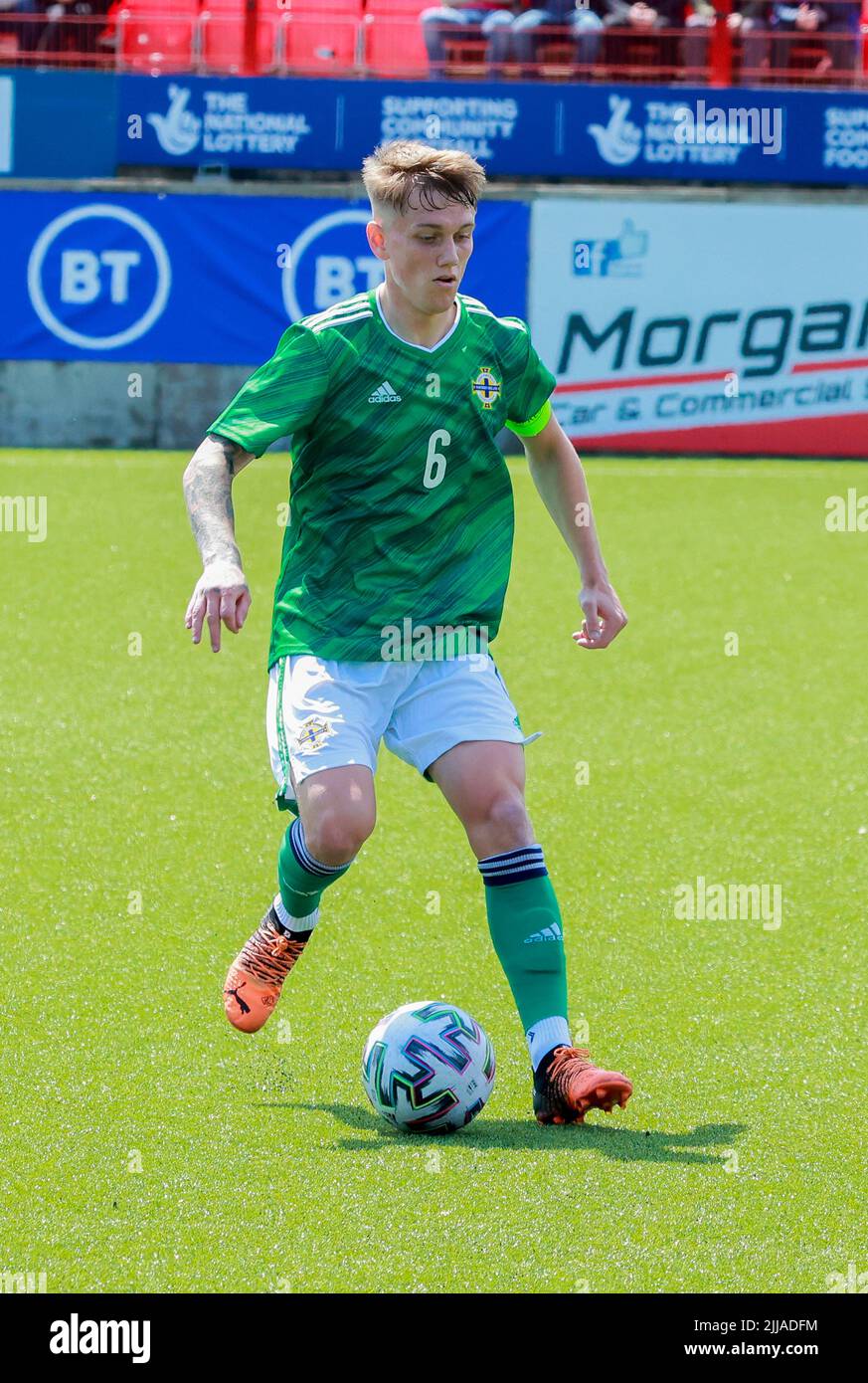 Inver Park, Larne, Comté d'Antrim, Irlande du Nord, Royaume-Uni. 03 juin 2022. Championnat UEFA 2023 Under21 qualification - Groupe C - Irlande du Nord 0 Espagne 6. Irlande du Nord joueur international U21 Ethan Galbraith Irlande du Nord (6). Banque D'Images