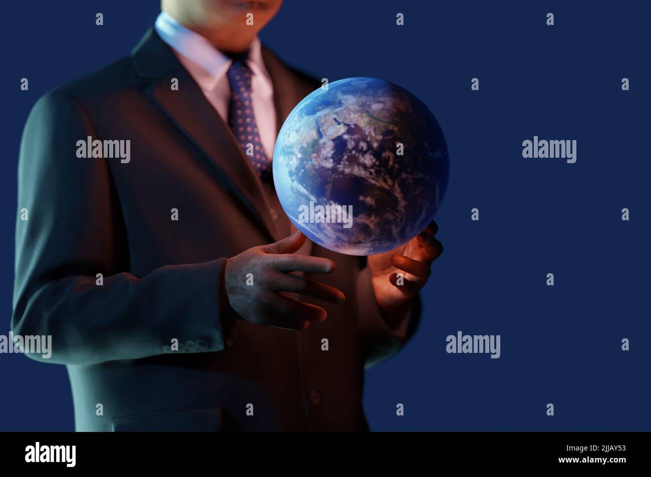 3D Illustration. 3D Rendering , homme d'affaires tient le monde , concept, entreprise de marketing viral Banque D'Images