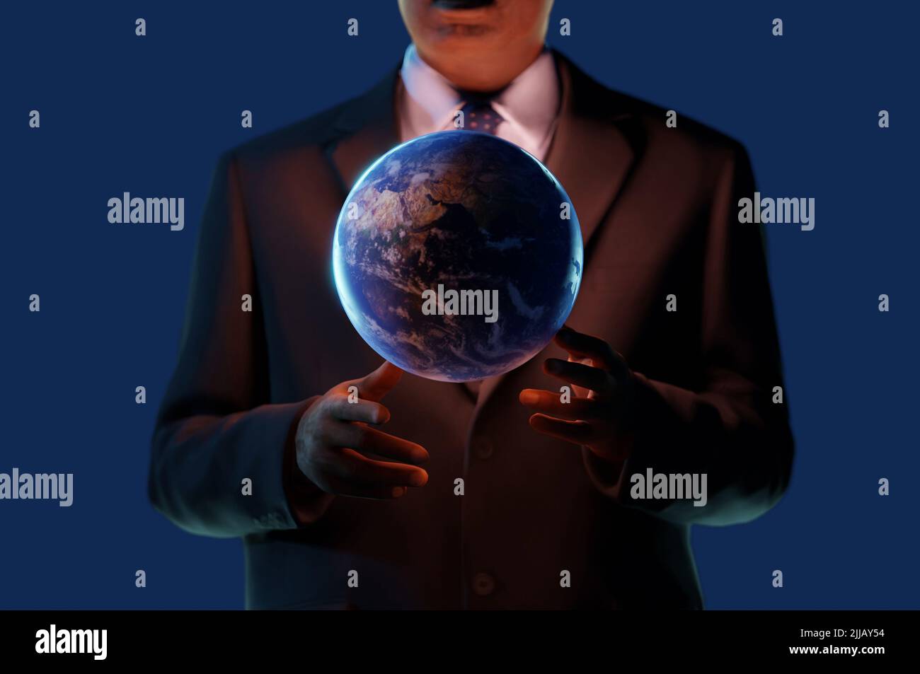 3D Illustration. 3D Rendering , homme d'affaires tient le monde , concept, entreprise de marketing viral Banque D'Images