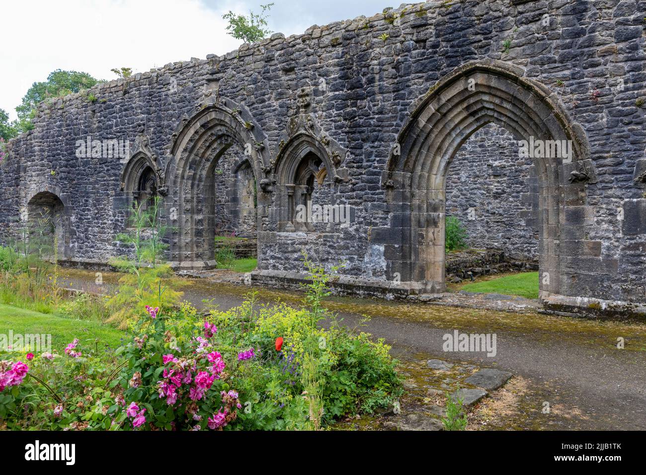 Vestiges et ruines de l'abbaye de Whalley, une structure classée au patrimoine datant de 1296, Whalley, Lancashire, Angleterre, Royaume-Uni Banque D'Images