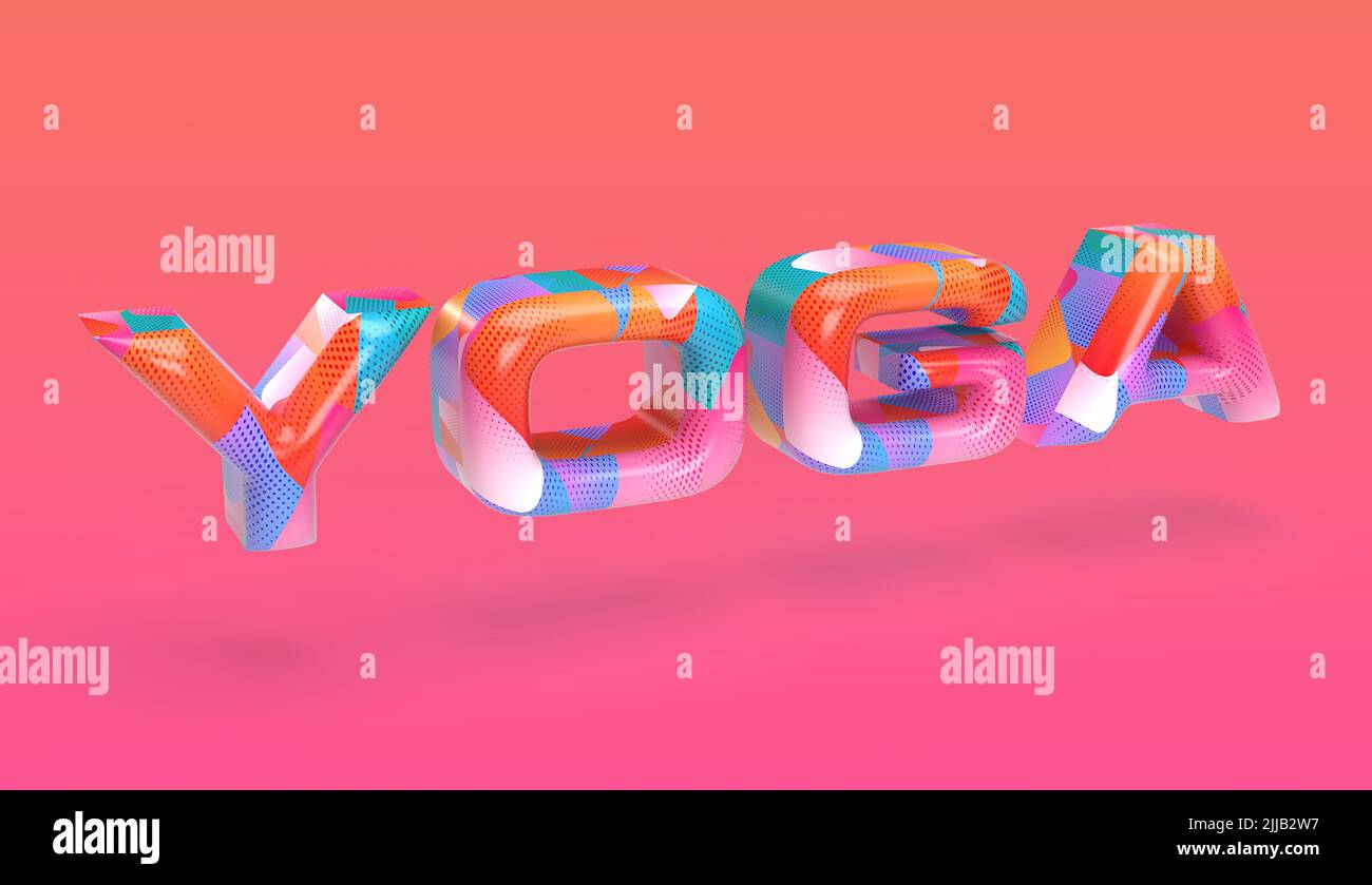 Rendu Yoga 3D coloré sur fond rose Banque D'Images