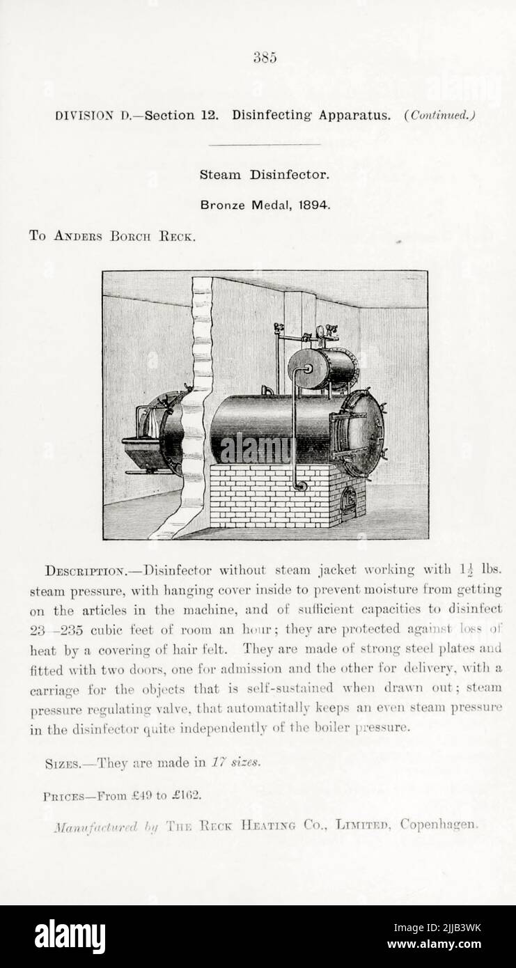 Appareil de désinfection. Désinfecteur à vapeur du livre ' liste illustrée d'expositions auxquelles des médailles ont été décernées lors de leurs expositions, tenues dans le cadre des congrès de Worcester, 1889 ; Brighton, 1890 ; Portsmouth, 1892 ; Liverpool, 1894 ; Newcastle, 1896 ; Leeds, 1897 ; Birmingham, 1898 ; Southampton, 1899 par Sanitary Institute (Grande-Bretagne) Date de publication 1906 Editeur Londres : bureaux de l'Institut Sanitary Banque D'Images