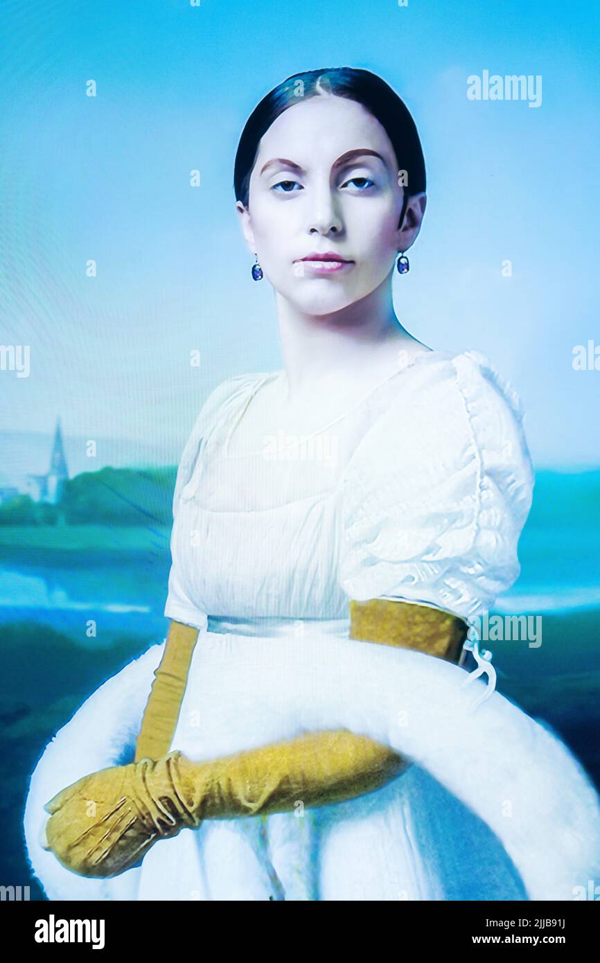 Adélaïde ; Australie 25 juillet 2022. Robert Wilson portrait vidéo de LADY GAGA comme MADEMOISELLE CAROLINE RIVIÈRE .Robert Wilson: Les portraits en mouvement présente une anthologie de haute définition, gros échelle de portraits vidéo par le directeur du théâtre américain Robert Wilson (b. 1941 Waco. Texas) à la galerie d'art de l'Australie méridionale. L'exposition se déroule du 9 juillet au 3 octobre crédit. amer ghazzal/Alamy Live News Banque D'Images